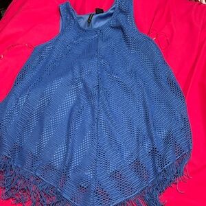 New Directions Blue fringe Sleeveless Dress